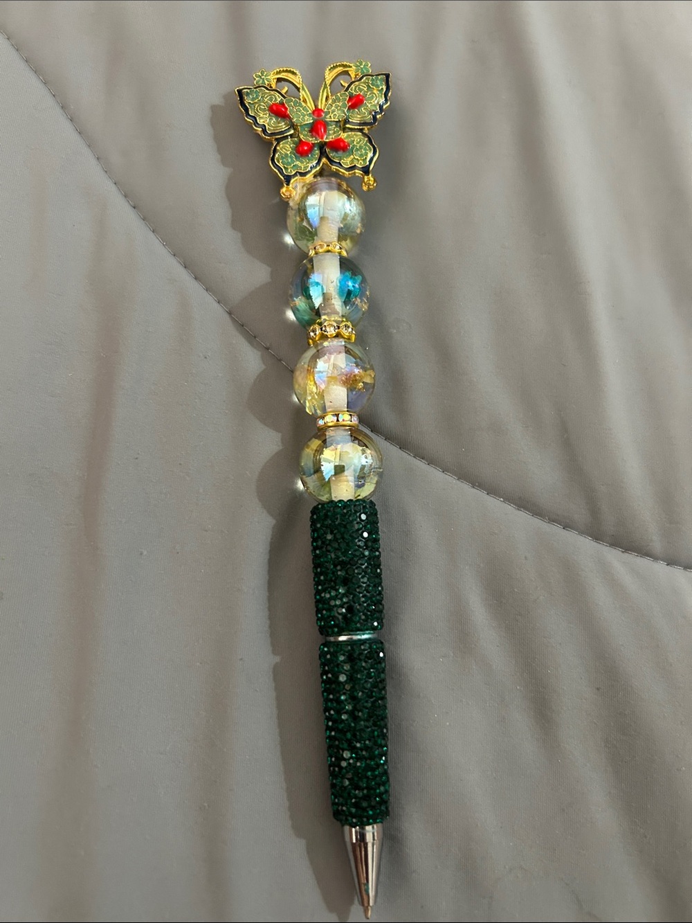 Butterfly Crystal Ballpoint Pen with Green Rhinestone Grip